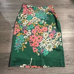 Anthropologie Odille Abronia Floral Print Pencil Skirt Green Size 0 Preppy Work